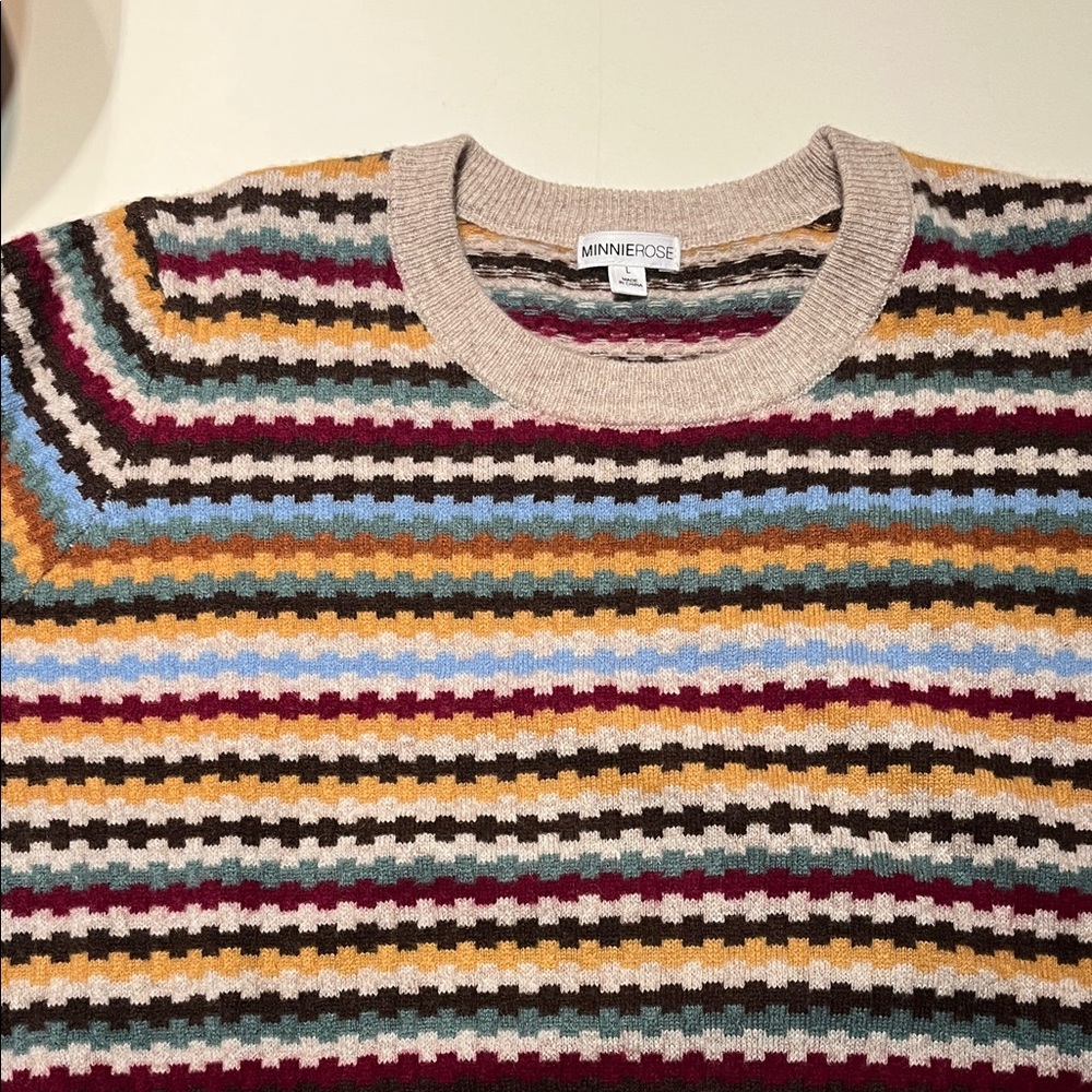 Minnie Rose women's  Striped Crewneck Sweater cashmere 100 percent cashmere